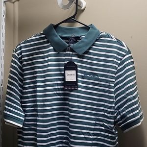 Ben Sherman Green and White Pinstripe Polo